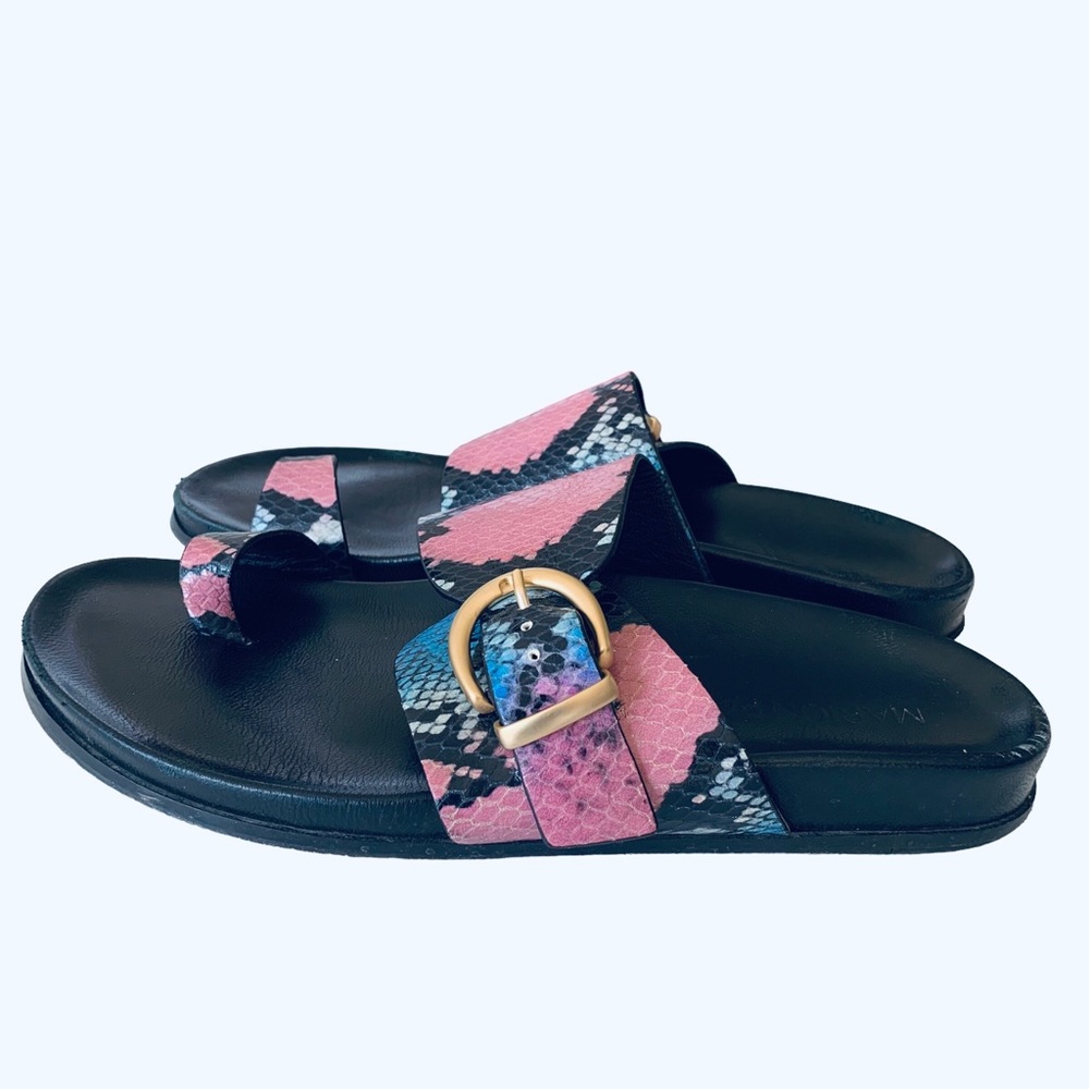 Marion Parke Cyrus Python Print Buckle Slide Sand… - image 3